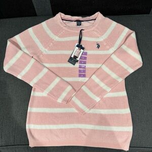 U.S. Polo Assn. Women's Pink and White Striped Sweater